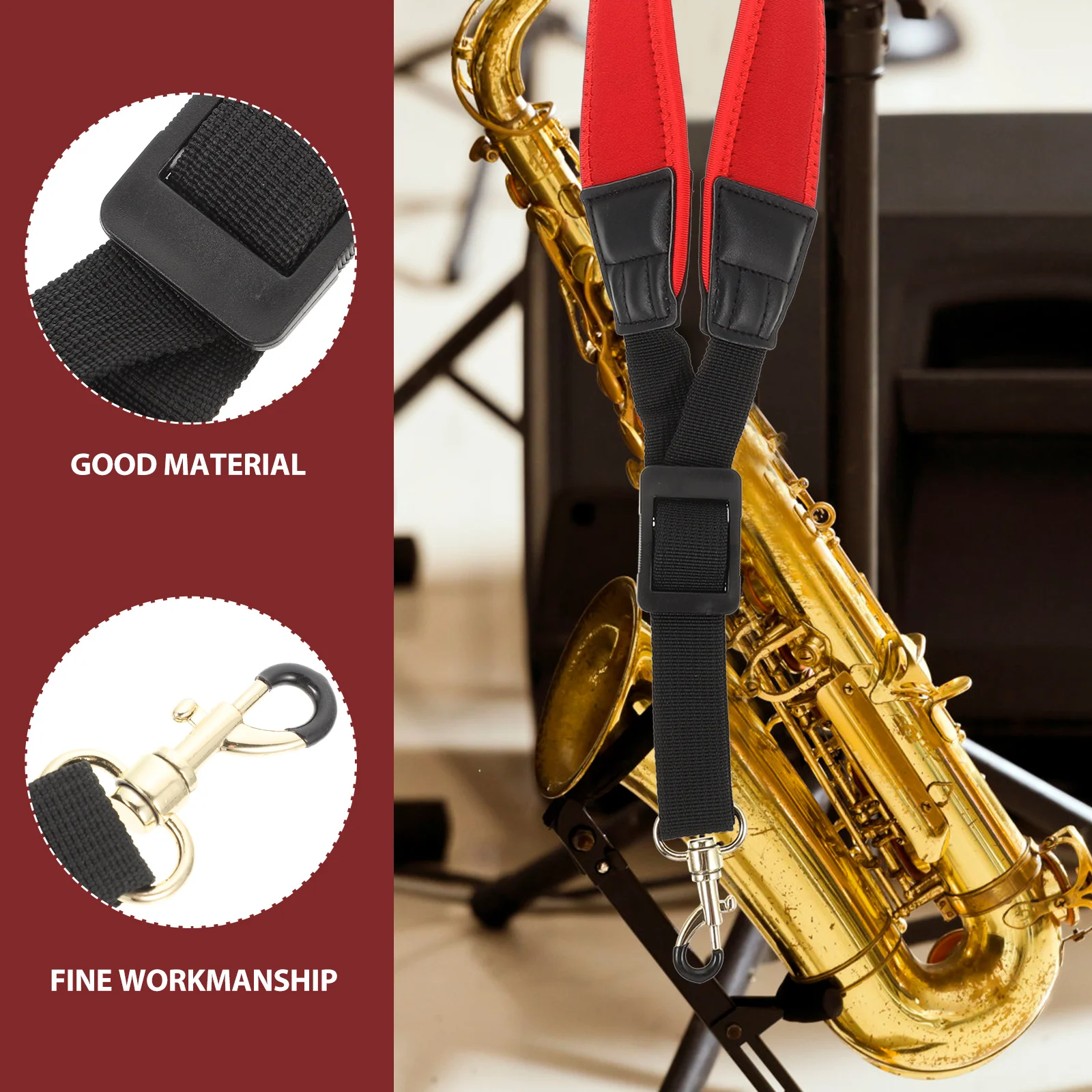 

Saxophone Strap Alto Tenor Soprano Straps Belt Practical Red Nylon Adjustable Neck
