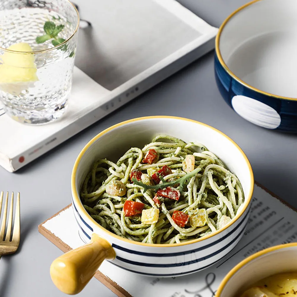 

Ceramic Baking Bowl with Handle Multiuse Oven Safe for Dessert Soup Salad Fruit Serving Fine Craftsmanship High Temperature