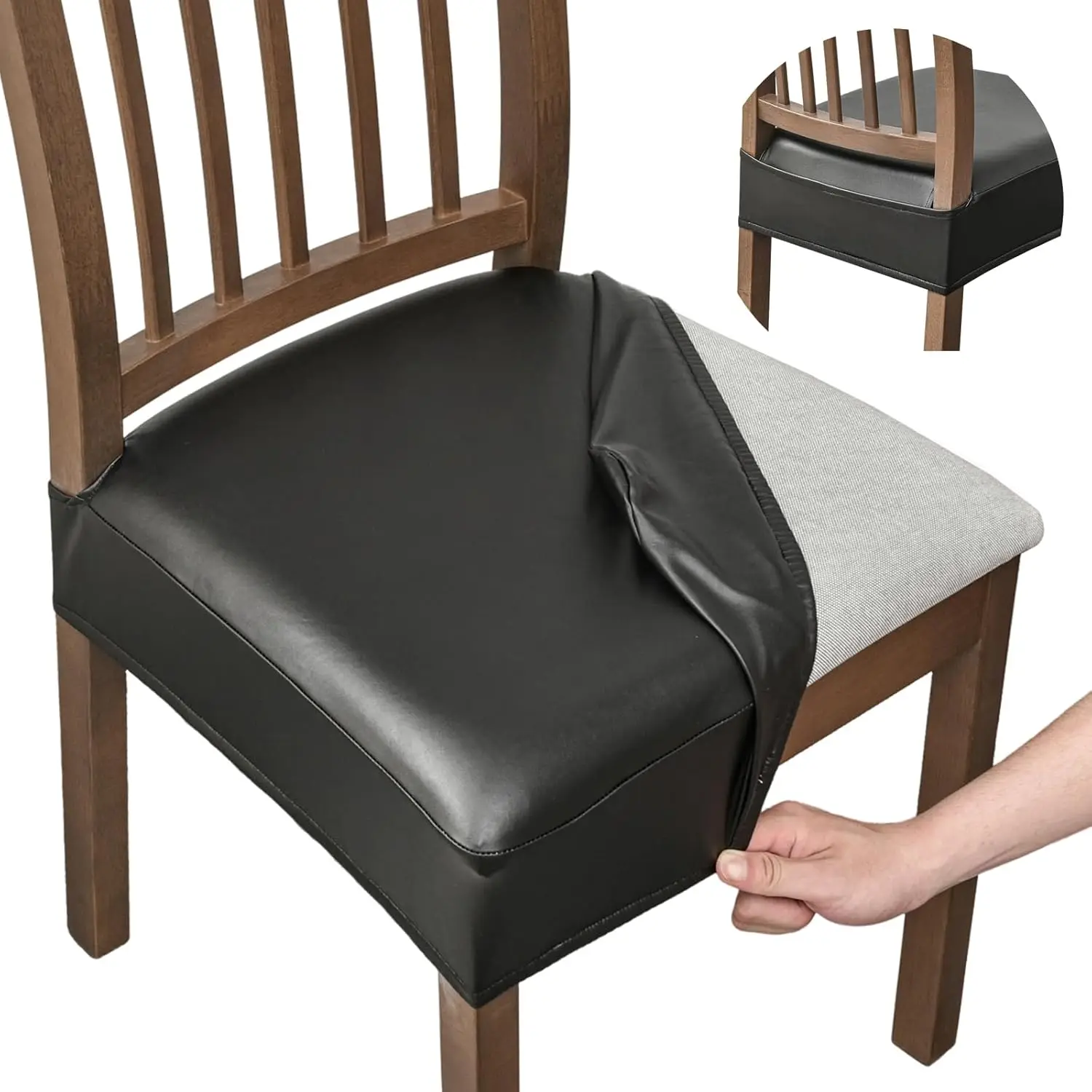 

Dining Chair Covers Set Of 4, Waterproof Pu Leather Stretch Chair Seat Slipcovers Soft Removable Washable Chair Covers, Kitchen