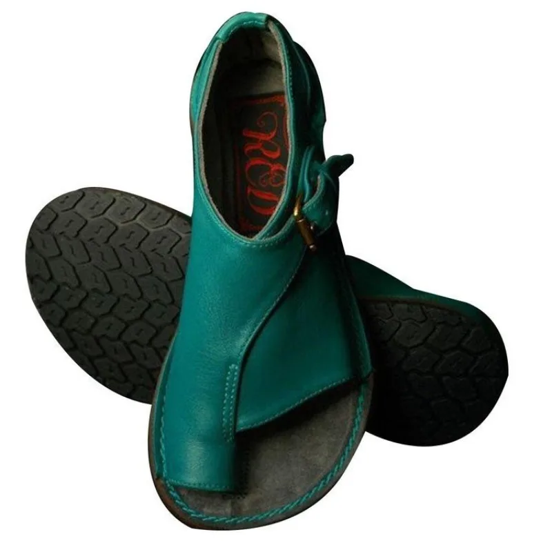Women Sandals Summer Shoes for Women Retro PU Leather Peep Toe Women Slipper 2025 New Beach Buckle Strap Flat Sandalias De Mujer image 2
