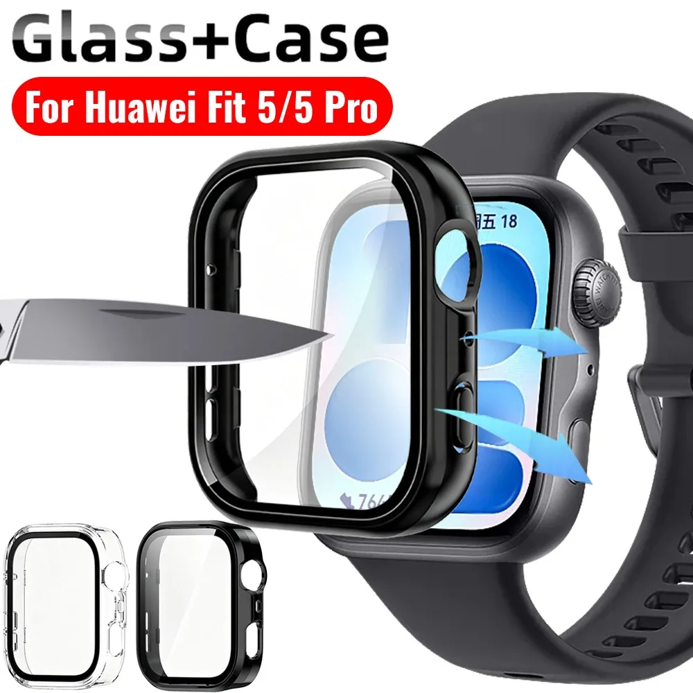 1-3PCS Glass + Case for Huawei Watch Fit 5/5 Pro Tempered Glass Screen Protector & Hard PC Protective Bumper for Huawei Fit 4 5