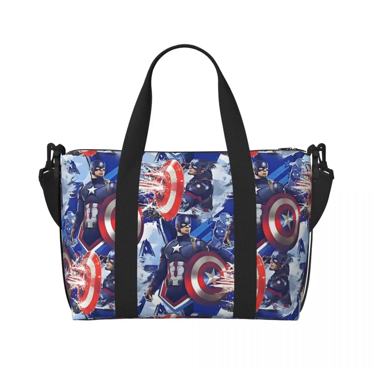 

Custom Captain America Anime Tote Bag Women Large Capacity Cartoon Comics Film Marvel Super Hero Gym Beach Shoulder Travel Bag