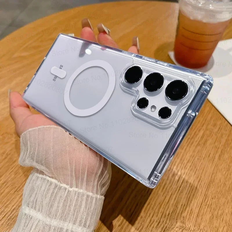 Upgraded Luxury For Magsafe Magnetic Clear Case For Samsung Galaxy S24 S23 S22 Ultra Transparent Cases Phone Cover Accessories