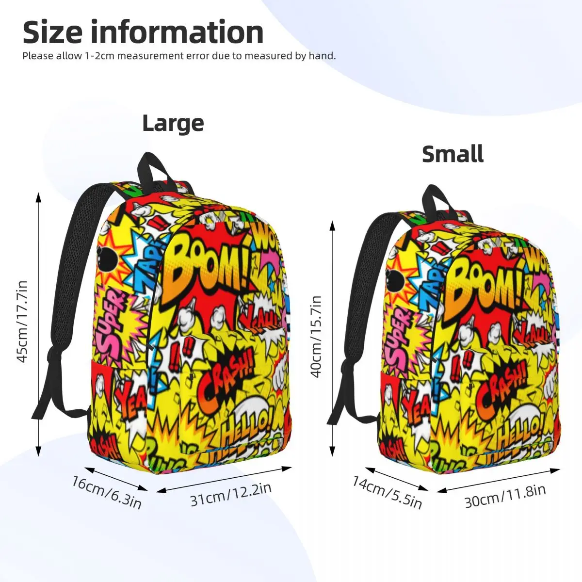 Superheroes Comic Book Collection Pop Art Quotes Backpack Middle High College School Student Bookbag Teens Daypack Outdoor