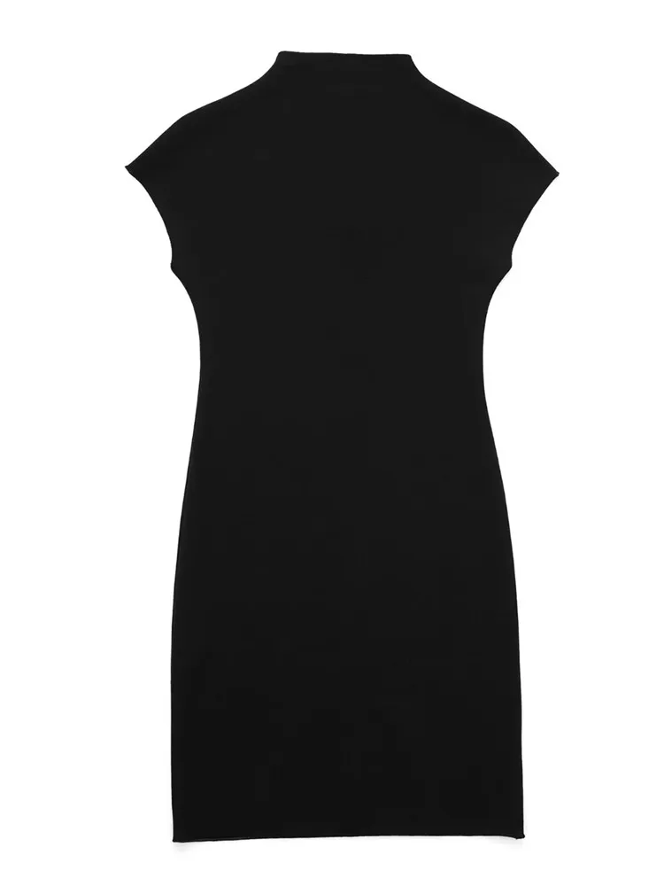 TRAF 2023 Black Knitted Dresses For Women Elegant Short Dresses Woman Mini Bodycon Dress Women High Neck Sleeveless Party Dress