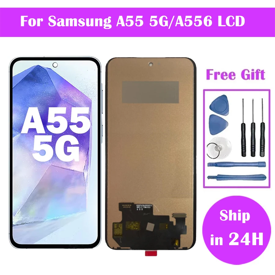 100% Test For Samsung Galaxy A55 5G Display SM-A556B SM-A556V LCD Screen With Touch Screen Digitizer Full Assembly with Frame