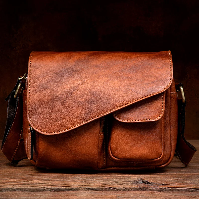 

Vintage Natural Cowhide Leather Crossbody Bag Men's Casual Office Messenger Bag Luxury Design Handmade Man Bag