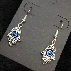 Vintage Turkish Evil Eye Hamsa Hand Of Fatima Dangle Earrings For Women Party Exotic Jewelry Lucky Gift