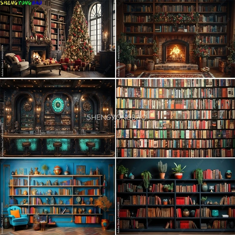 Baroque Ornate Library Bookshelf Photography Backdrops Props Reading Furniture Bookcase Meeting live Indoor Background JX-08