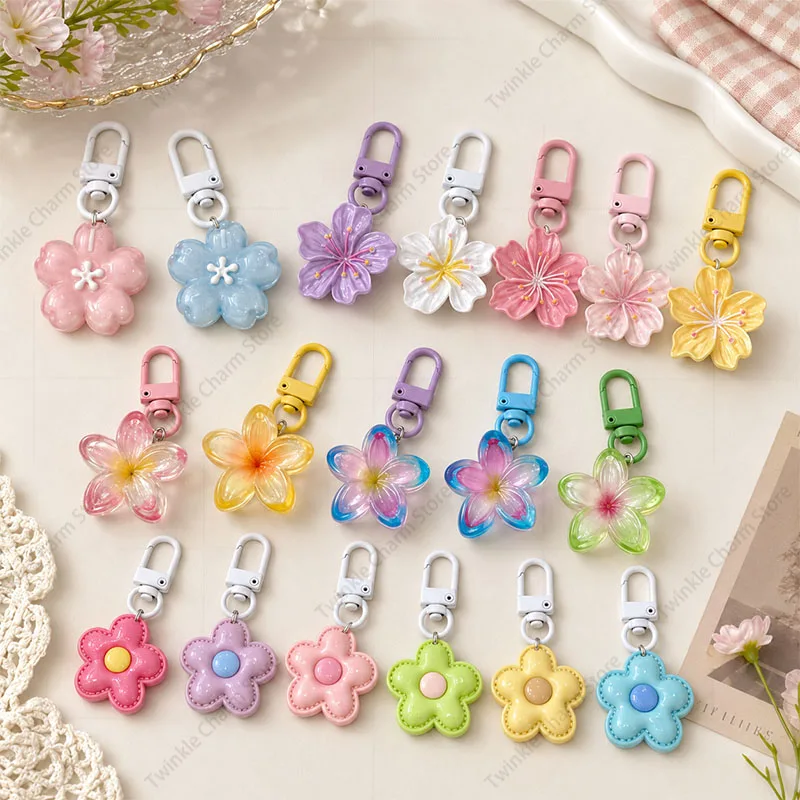 Simulated Sakura Key Chain Resin Cherry Blossom Jelly Sakura Pendant Keyring Romantic Translucent Flower Doll Pendants