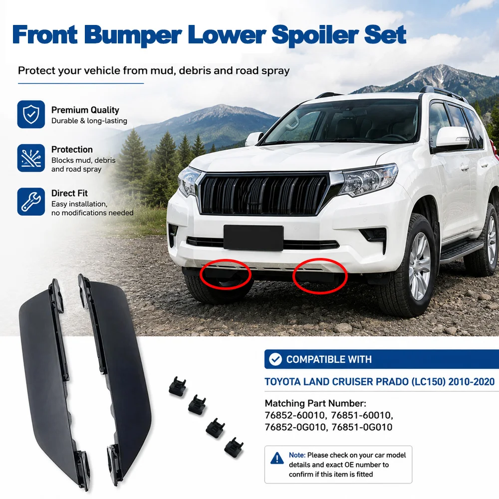2pcs Front Bumper Lower Mudguard Panel Spoiler Fender Deflector for Toyota Land Cruiser Prado (Fits LC150) 2010-2020 76852-60010