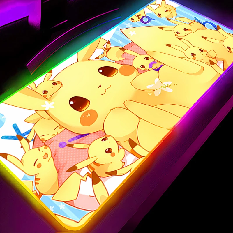

Kawaii Mouse Pad RGB Rubber Computer Accessories 90x40cm Pokemon Pikachu Edge White Mousepad Desk Mat LED Backlight Gamer Carpet