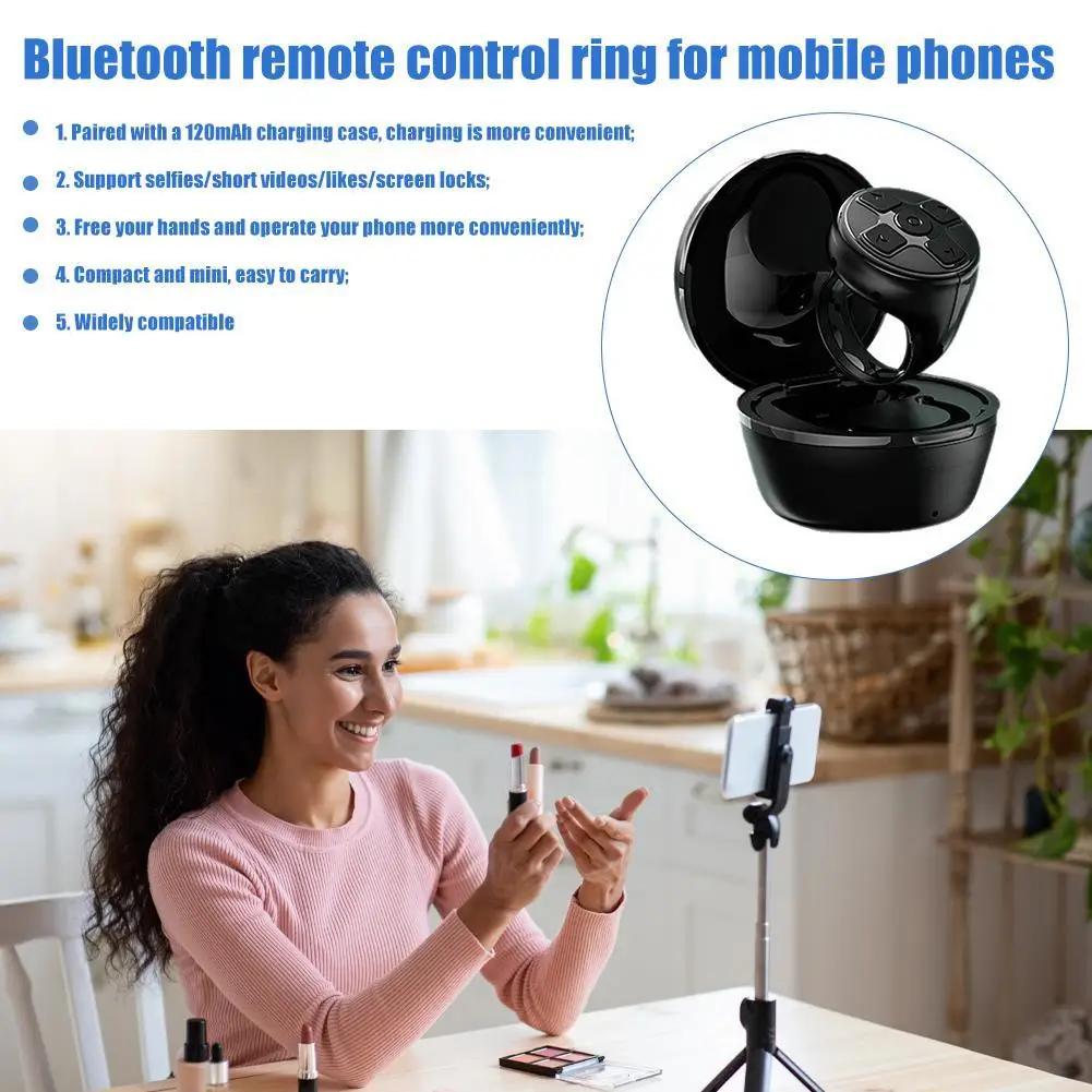 

Bluetooth Mobile Phone Bluetooth Remote Control With Charging Case For Taking Photos Selfies Short Videos Page Turning
