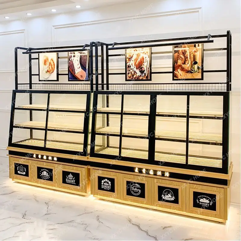 XX LWrought iron bakery cake model bread shelf island cabinet glass display case