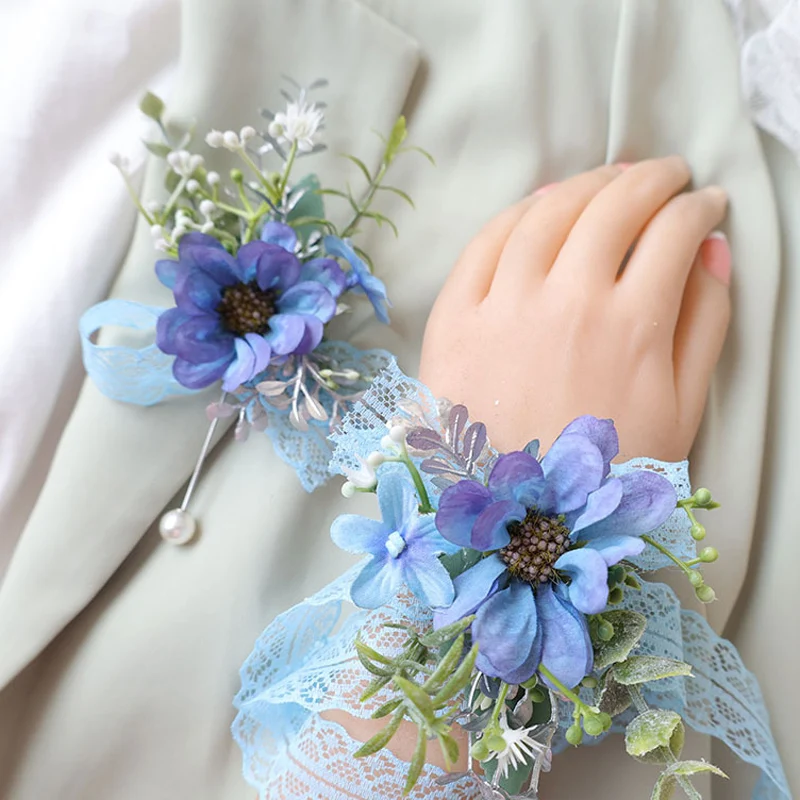 

25028 Daisy Bohemian Rose Flower Corsage & Wristlet Set - Perfect for Brides, Groomsmen, and Wedding Decorations