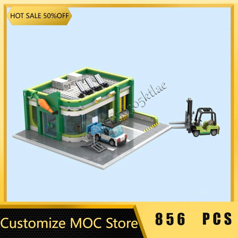 

856 шт. MOC, креативный городской вид на улицу, модульная модель продуктового магазина, архитектурные строительные блоки, детские кирпичи, игрушечный фестиваль, подарок