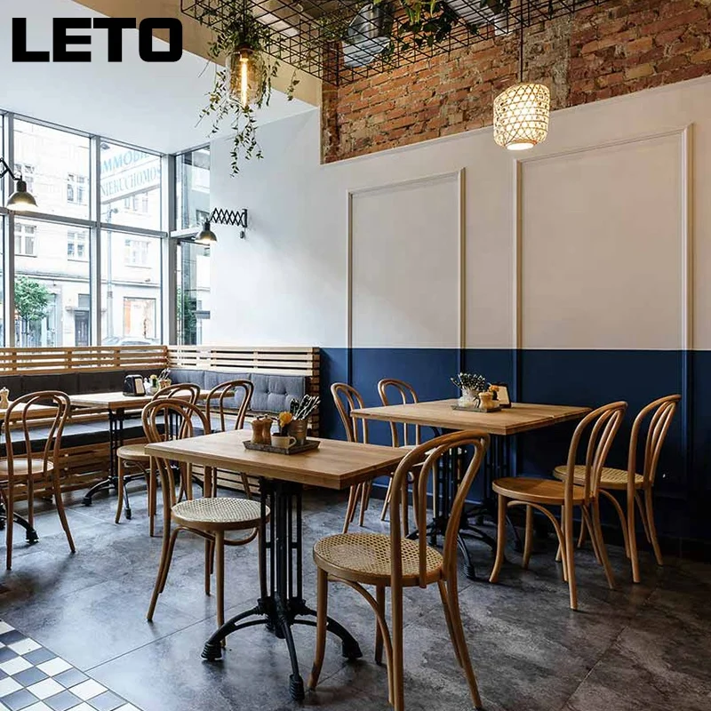 Restaurant Sets Cafe Furniture Dining Table With Black Metal Chair Wood Rattan Chair Fast Delivery Welcome Inquiry image 3