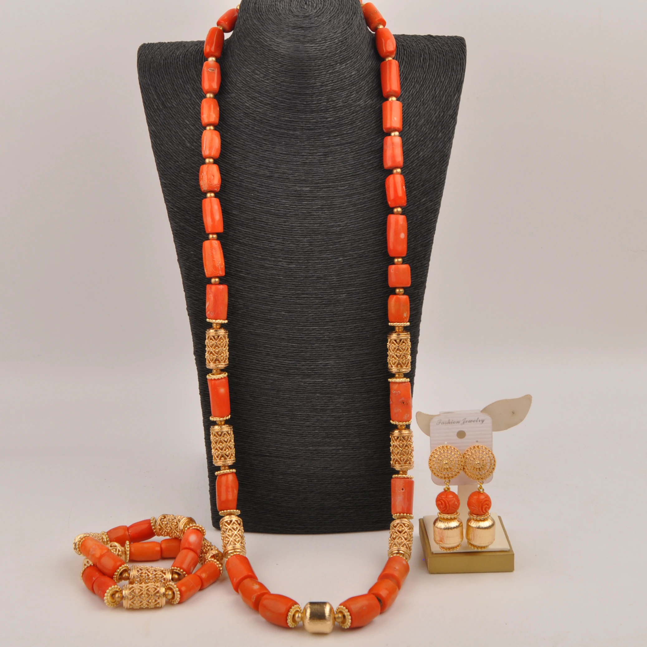 

Nigerian Traditonal Wedding Groom Jewelry Orange natural coral jewelry set for men