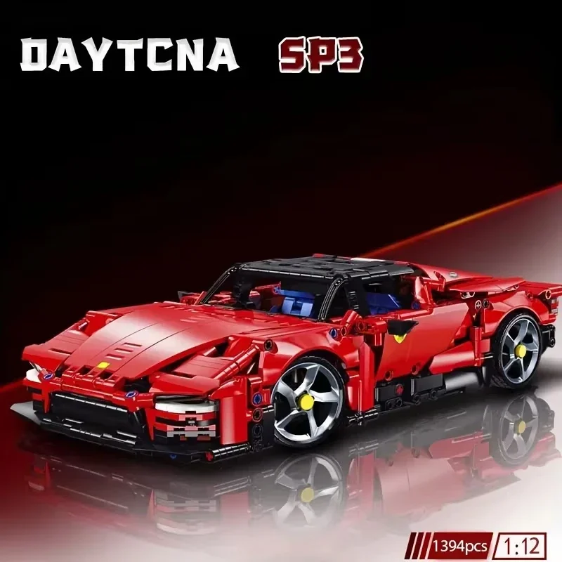 Red Super Sports Car Building Block Model Scale Supercar Puzzle Assembly Racing Toys for Children Gifts Desktop Home Decoration