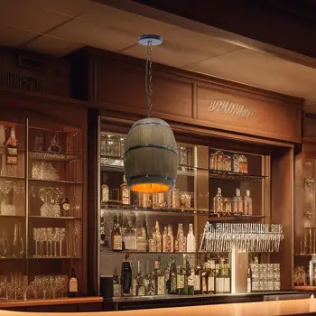 復古木質酒桶吊燈,工業風吸頂燈,復古吊燈,適用於酒吧、咖啡廳、家居、餐廳 10 best sales 工業光澤 - №3