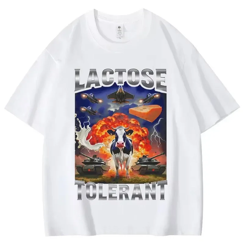 Lactose Tolerant Funny Cow Meme Graphic T Shirts Men's Women's Fashion Vintage T-shirts High Quality Cotton Short Sleeve T-shirt