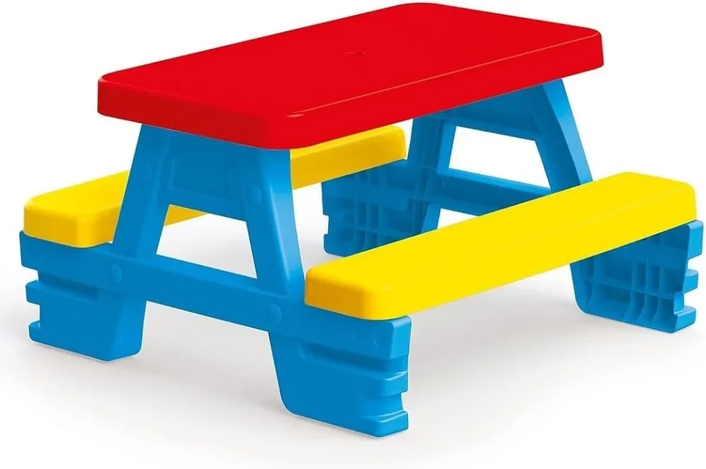 Big Plastic Picnic Table for 4 Blue Red Yellow Indoor & Outdoor Use Designed for Toddlers Kids Ages 2+ Durable Furniture