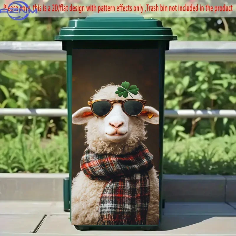 2D 1PC/FLAT, Self-Adhesive Dustbin Stickers,  X  Inches, The Pattern Features a Cute Sheep Wearing Sunglasses, a Scarf,
