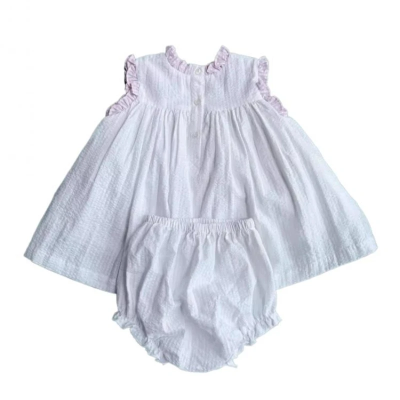 2024 Baby Clothes Girls' Flower Embroidered Dresses Cotton Boutique Kids Fashion Soft Vestidos Sleeveless Round Neck Outfit