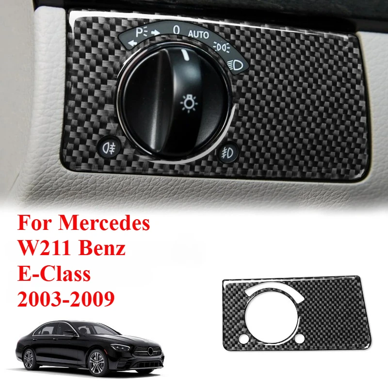 

1PCS For Mercedes W211 Benz E-Class 2003-2009 Carbon Fiber Car Headlight Switch Button Sticker Frame Auto Assesories