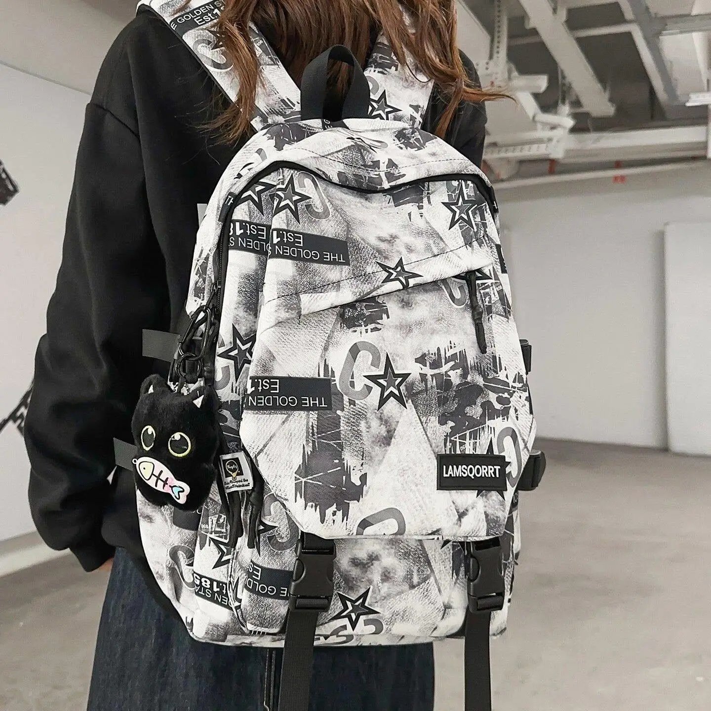 doodle-backpack-for-boys-high-school-large-capacity-double-shoulder-bag-trendy-brand-student-bag-waterproof-modern-neutral-style
