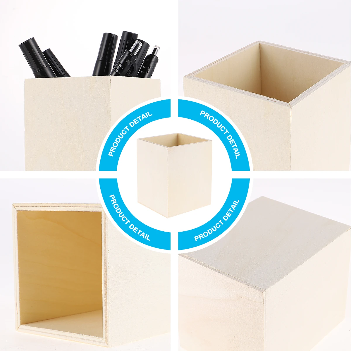 

2pcs Pen Holder Diy Snow Mud Wooden Light Weight Simple Container For Stationery Desktop Accessories Pencil Organizer Home