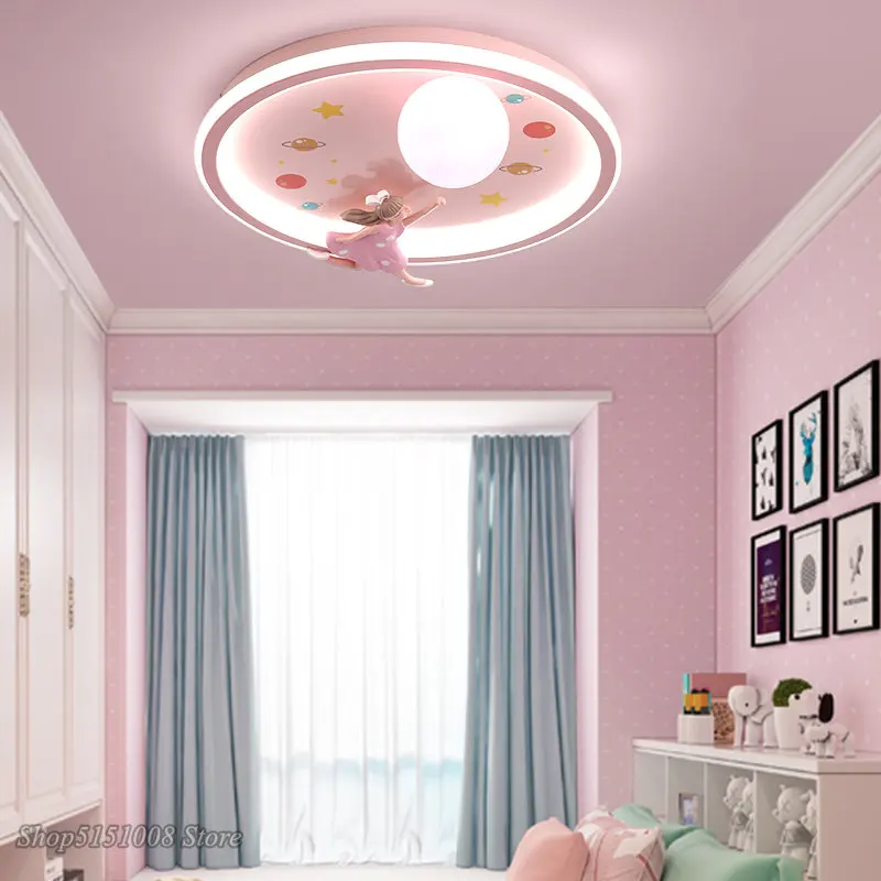 Pink Children\'s Room Lamp Girl Cartoon Ceiling Lamp Living Room Chandelier Round LED Lights Modern Bedroom Indoor Light Fixtures