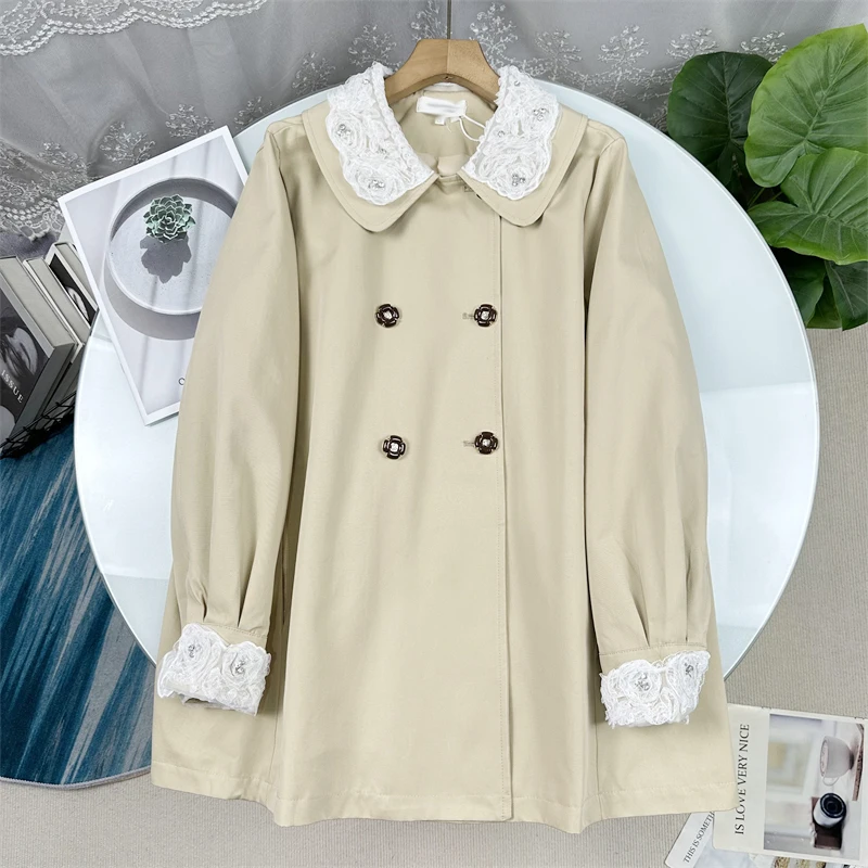 

Zhaoyan Rich Girl Style Lace Collar Coat Women's Fashion Autumn New Arrival Long Sleeve Commuter Straight Cut Single Button
