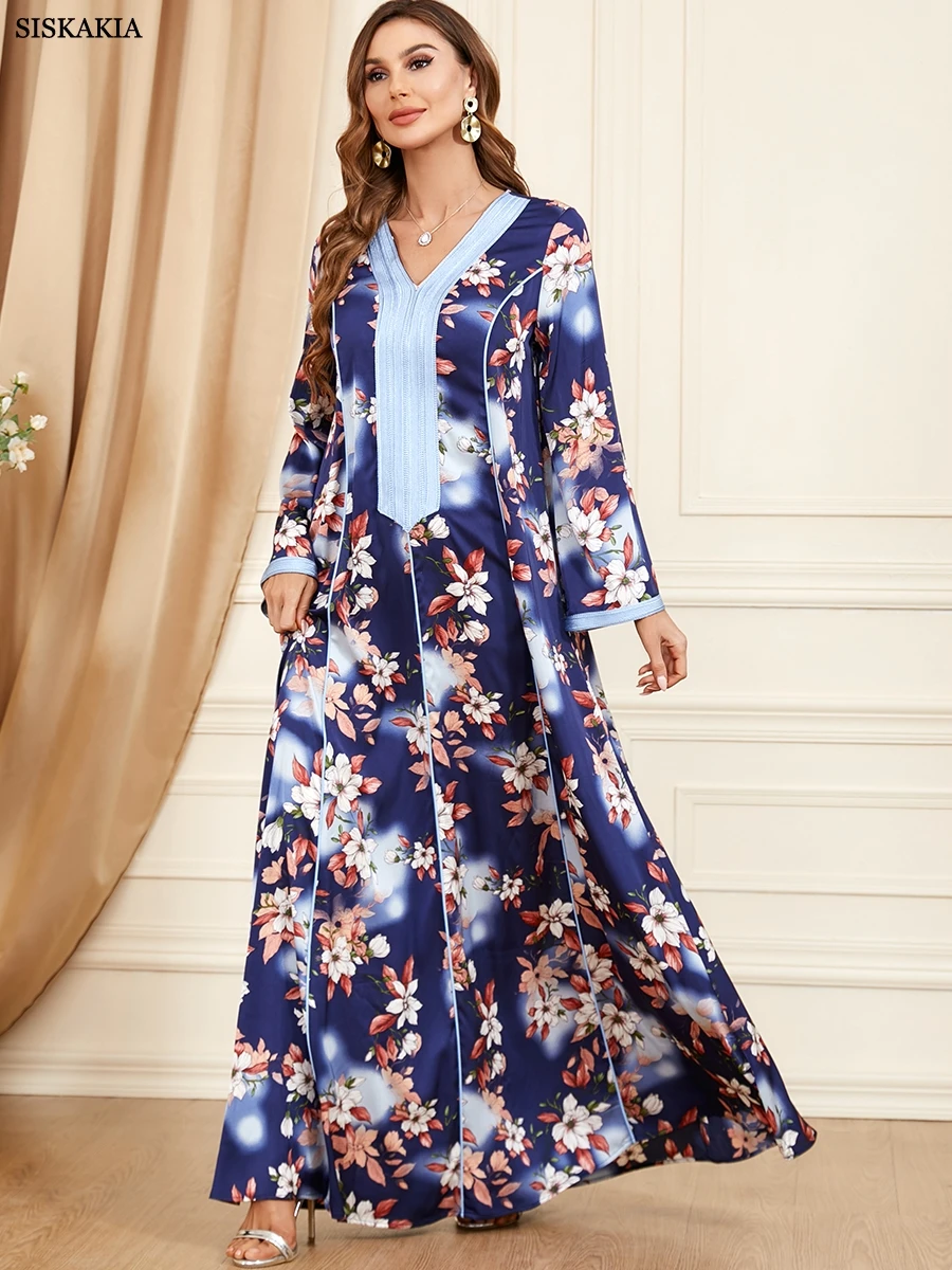 Modest Muslim Moroccan Jalabiya Dubai Arab Ethnic Floral Long Dress Loose Casual Islamic Women Clothing Corban Eid al Adha 2023