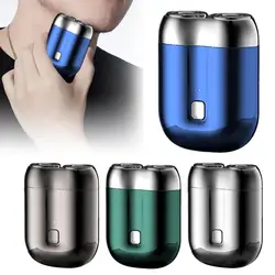 Mini Afeitadora eléctrica de doble cabezal, recargable por USB, resistente al agua, maquinilla de afeitar rotativa de viaje para hombres, recortador de barba y pelo, herramienta removedora de regalo