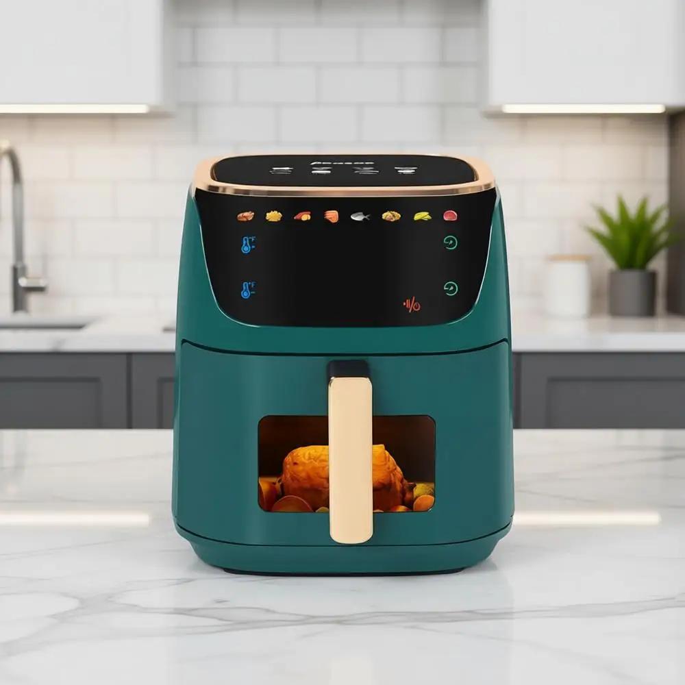 

Large 8QT Air Fryer, 8 Preset Menus, Digital Control, Touch Display, Dishwasher Safe, Nonstick, Family Size (Green)