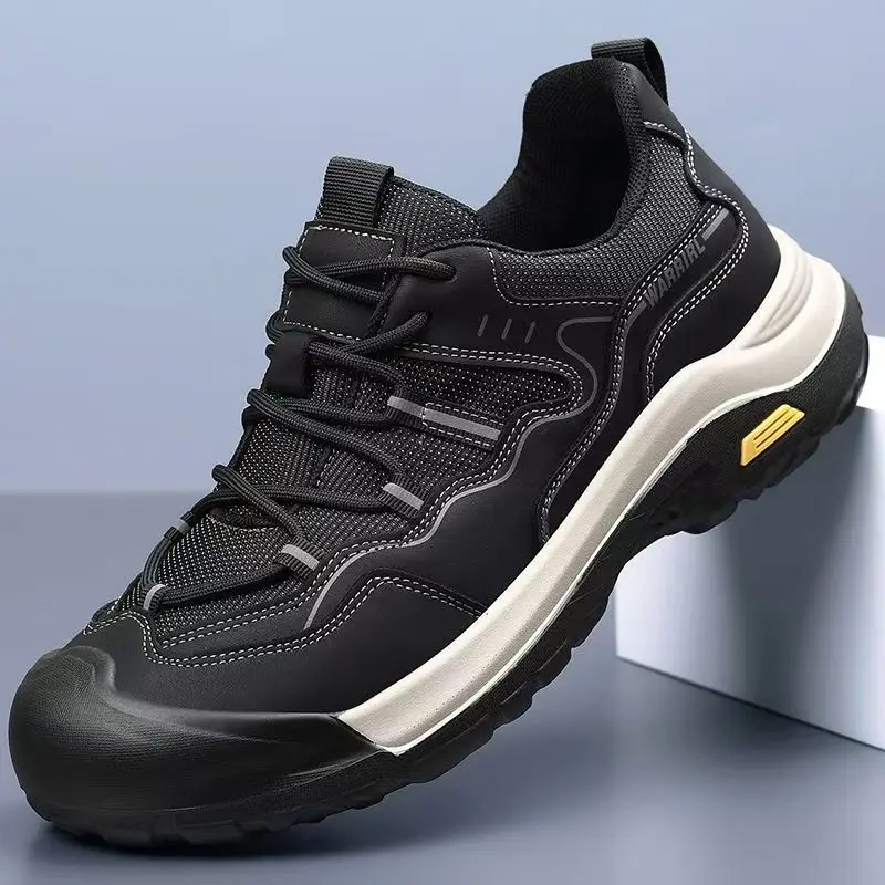 Men Spring Autumn New Lace Up Casual Sneakers Thick Sole Non Slip Anti Collision Shoes Toe Outdoor Hiking shoes Climbing Shoes