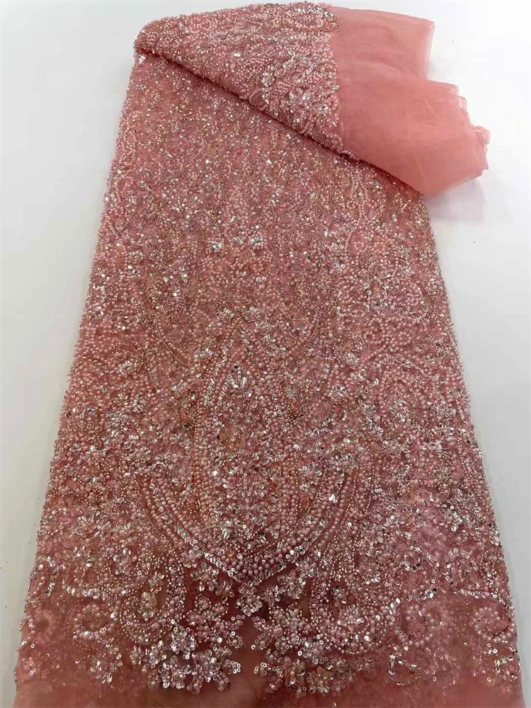 

Luxury African Sequins Beaded Lace Fabric 2025 High Quality Groom Nigerian Wedding Bridal Embroidery French Tulle Sewing
