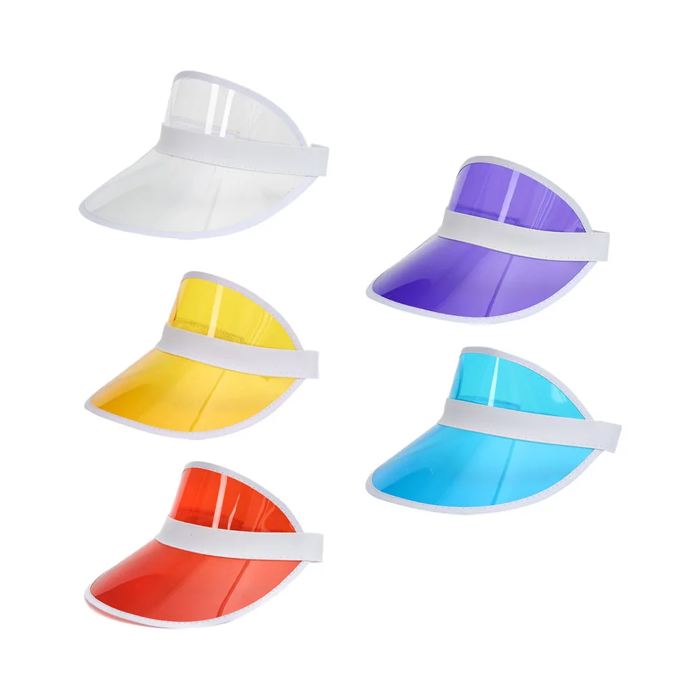 

5pcs UV Protection Hats Lightweight Transparent Bright Color Durable Material Beach Vacation Outdoor Sun Block Hat Summer Caps