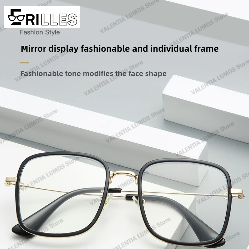 

New TR90 Large Square Anti-blue Glasses, Fashionable Matte Trend Plain Flat Glasses Internet Celebrity Myopia Glasses Frame