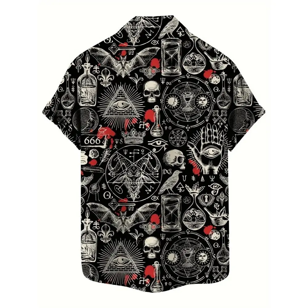 3D Printed Skull Hawaiian Shirt Men's Street Gothic Style Thickened Fleece Lined Autumn  Collar Nine-Quarter Sleeve