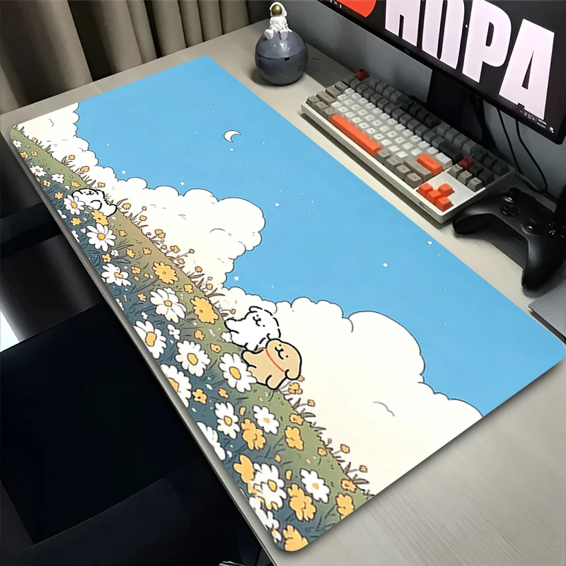 High-Quality Mouse Pad eSports Gamer Players Speed Rubber Mouse Mat Game Extended Desk Mat Cute Line Puppy Mousepad Keyboard Mat