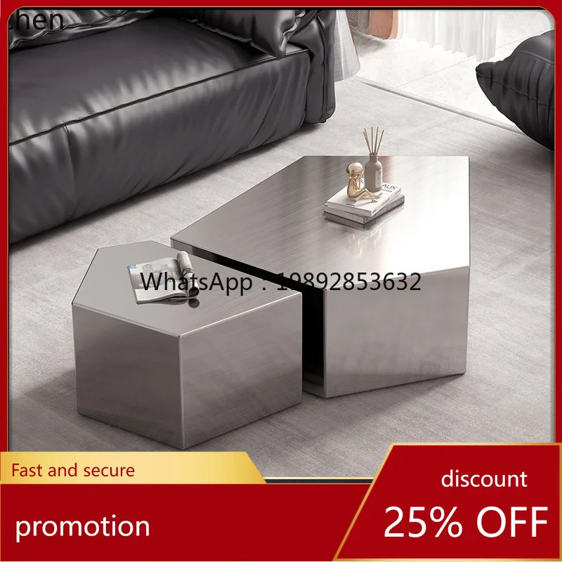 HT Geometric Irregular Creative Light Luxury Home Living Room Modern Simple Italian Style Stainless Steel Coffee Table