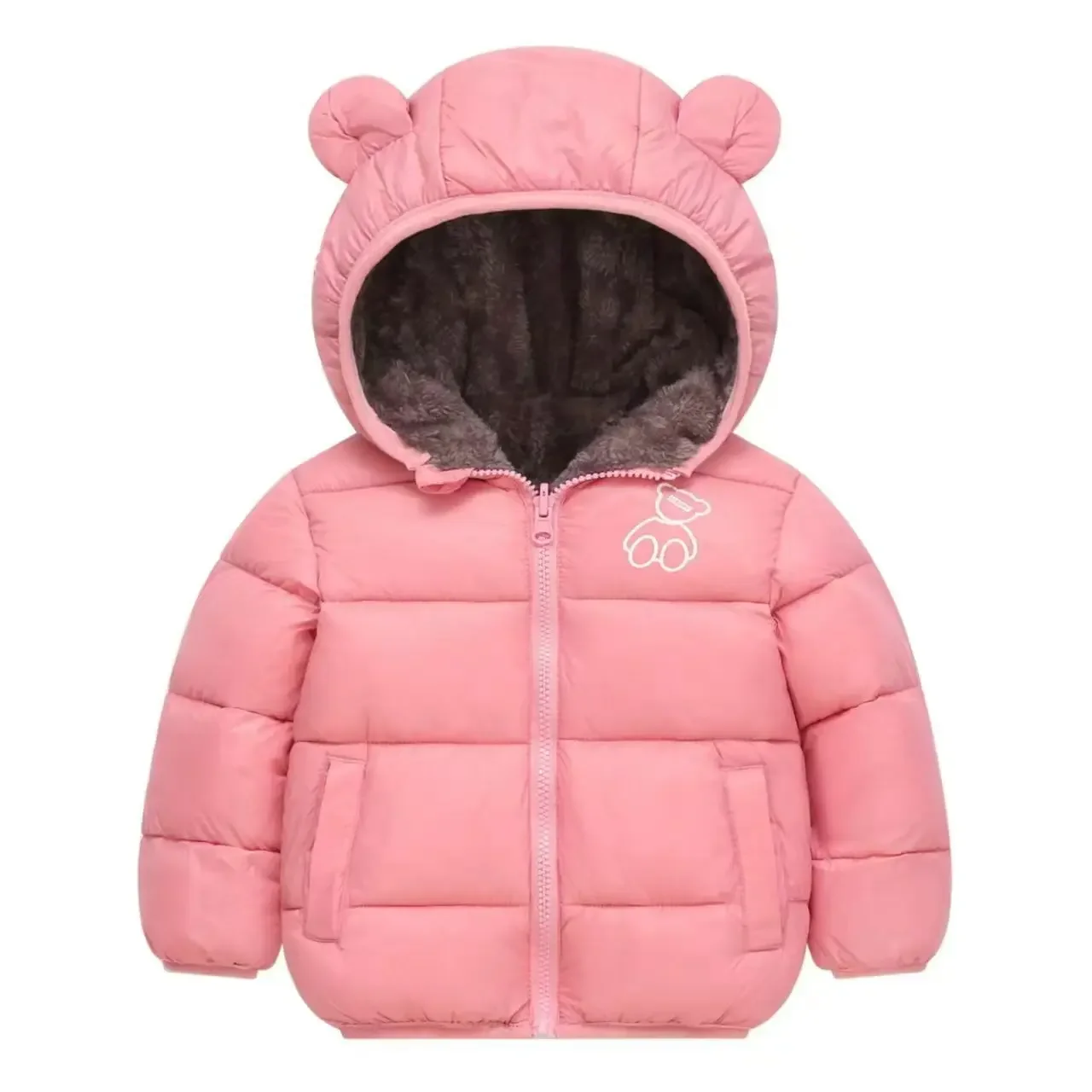 Children Warm Hooded Coats 2024 New Girls Fleece Jackets Baby Boys Casual Clothes Thicken Kids Winter Cotton Padded Windbreaker