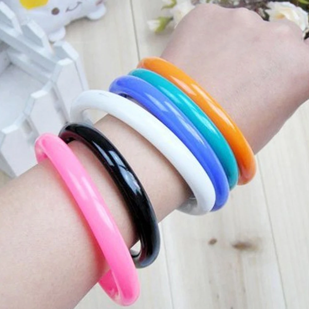 

6 Pcs Candy Color Plastic Bangles Set Kids Birthday Party Favor Bracelets Jewelry Accessories Bulk Fashion Wrist for Girls