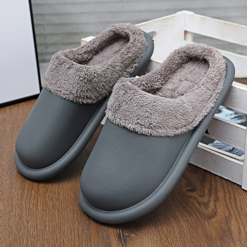 Slippers Men\'s Home Winter Outdoor Warm Plush Water Proof Trendy All-match Wear-resistant Non-slip Couple Slipper Cotton Shoes