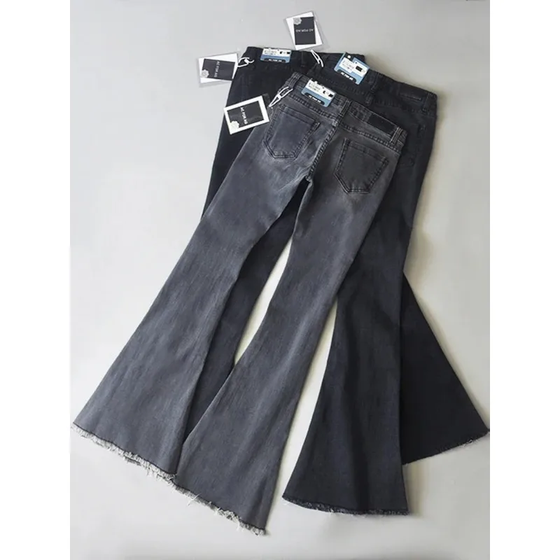 Retro-Jeans mit niedriger Taille, blau, für Damen, 2023, figurbetont, ausgestellte Hose, Damen, Basic, Slim Fit, Sommer, Straße, lässige Jeans für Damen