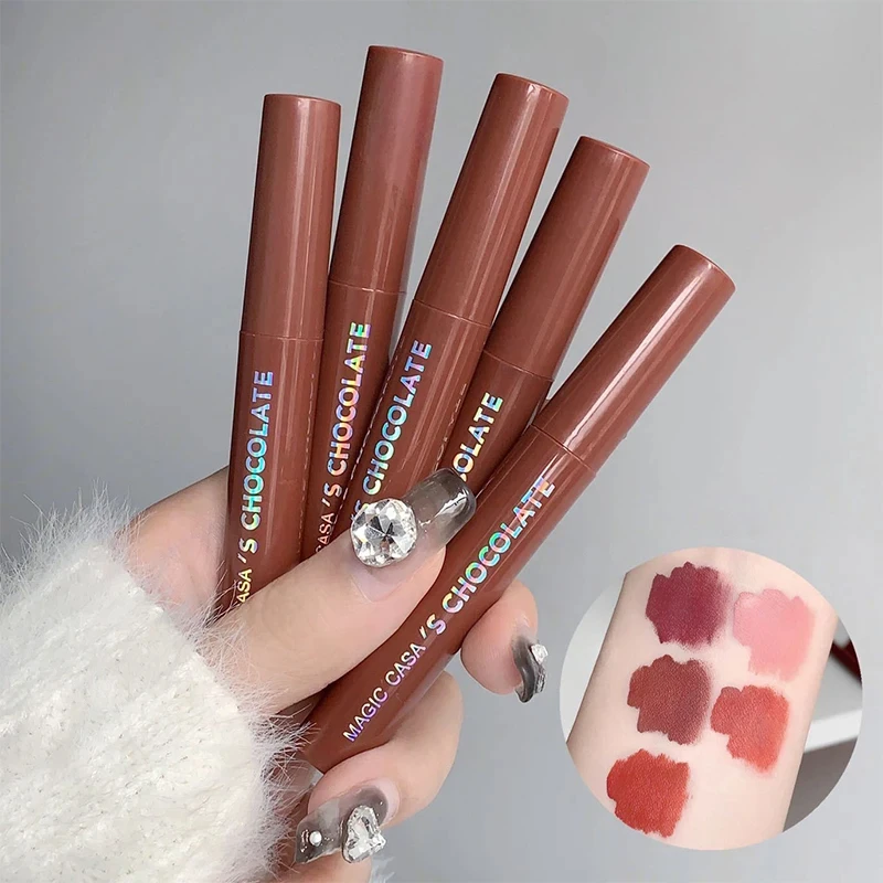 5 個リップ釉薬セットチョコレートミストマット口紅防水長期的なリップメイクソフトマット演色女性の化粧品