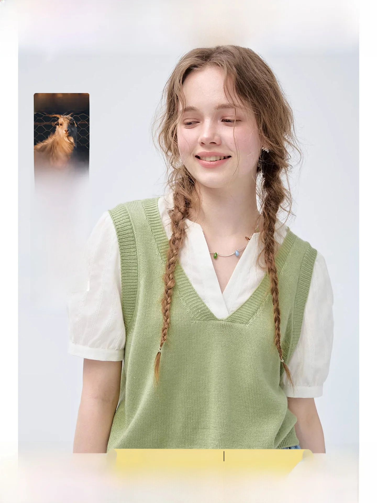 

Rui plus Size Women's Thin Knitted Short Sleeve V-Neck Wool Blend T-Shirt Summer Versatile Bubble Sleeve Casual Top