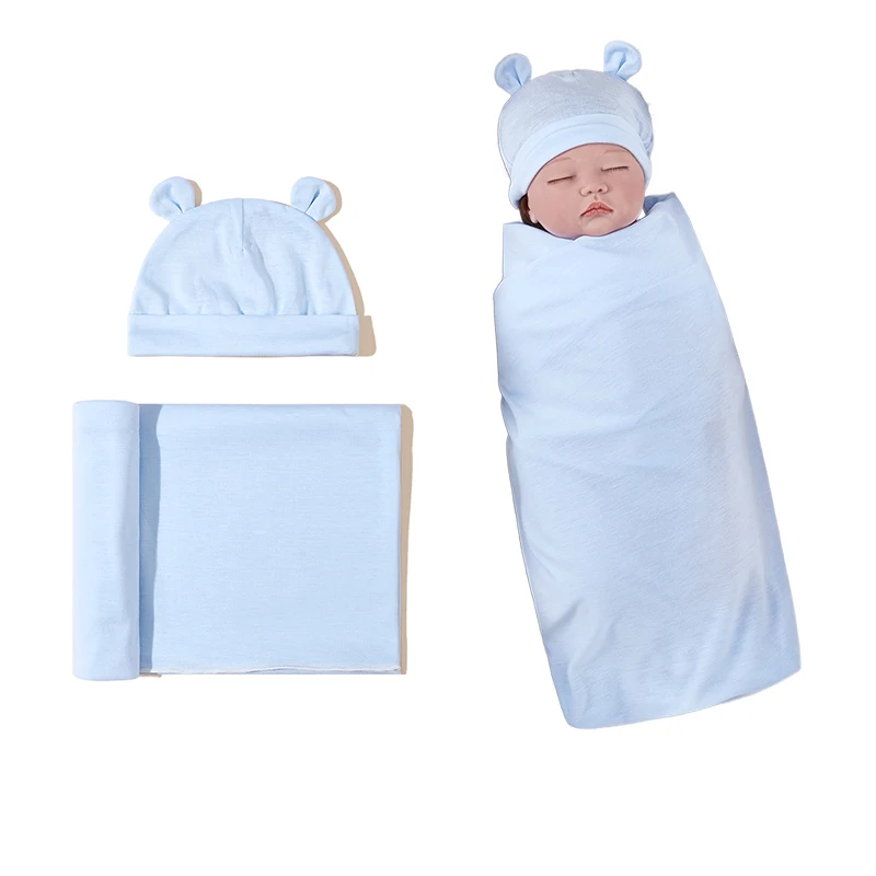 Newborn Baby Swaddling Hat, Baby Bear\'s Ear Baby Receiving Blanket Newborn Swaddling Package Hospital Receiving Blanket